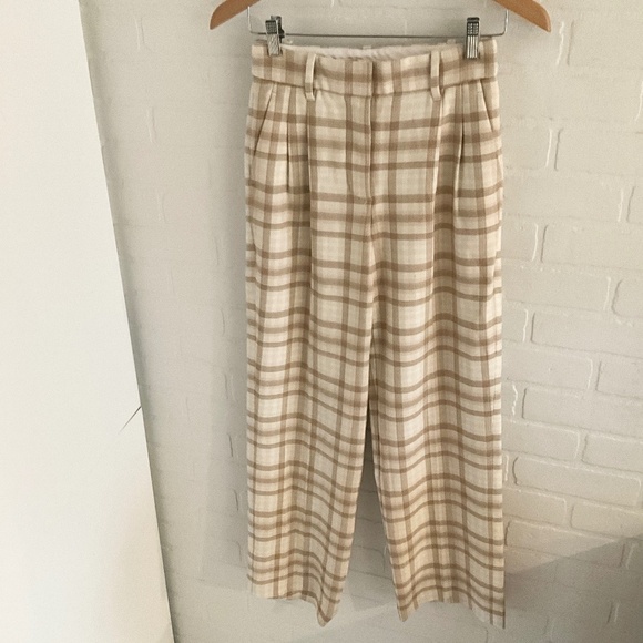 Aritzia Wilfred Effortless Plaid Wide Leg Trouser Darted High Waist Check 0 - Picture 3 of 15